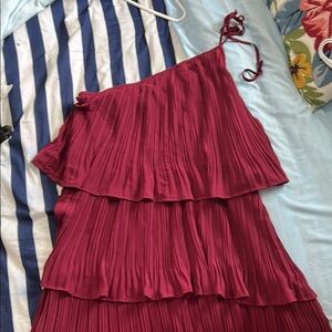 Elegant One-Shoulder Pleated Dress in Red
